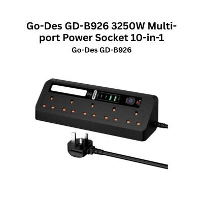 Go-Des GD-B926 3500W Guard Series Multi-port Power Socket (3 UK Sockets, 2 Type-C 20W, 3 USB, Anti-static)
