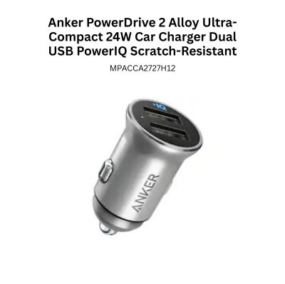 Anker PowerDrive 2 Alloy Ultra-Compact 24W Car Charger Dual USB PowerIQ Scratch-Resistant